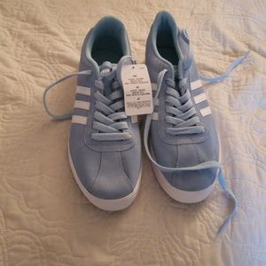 Baby blue velvet Adidas shoes 💙 PLEASE OFFER!!